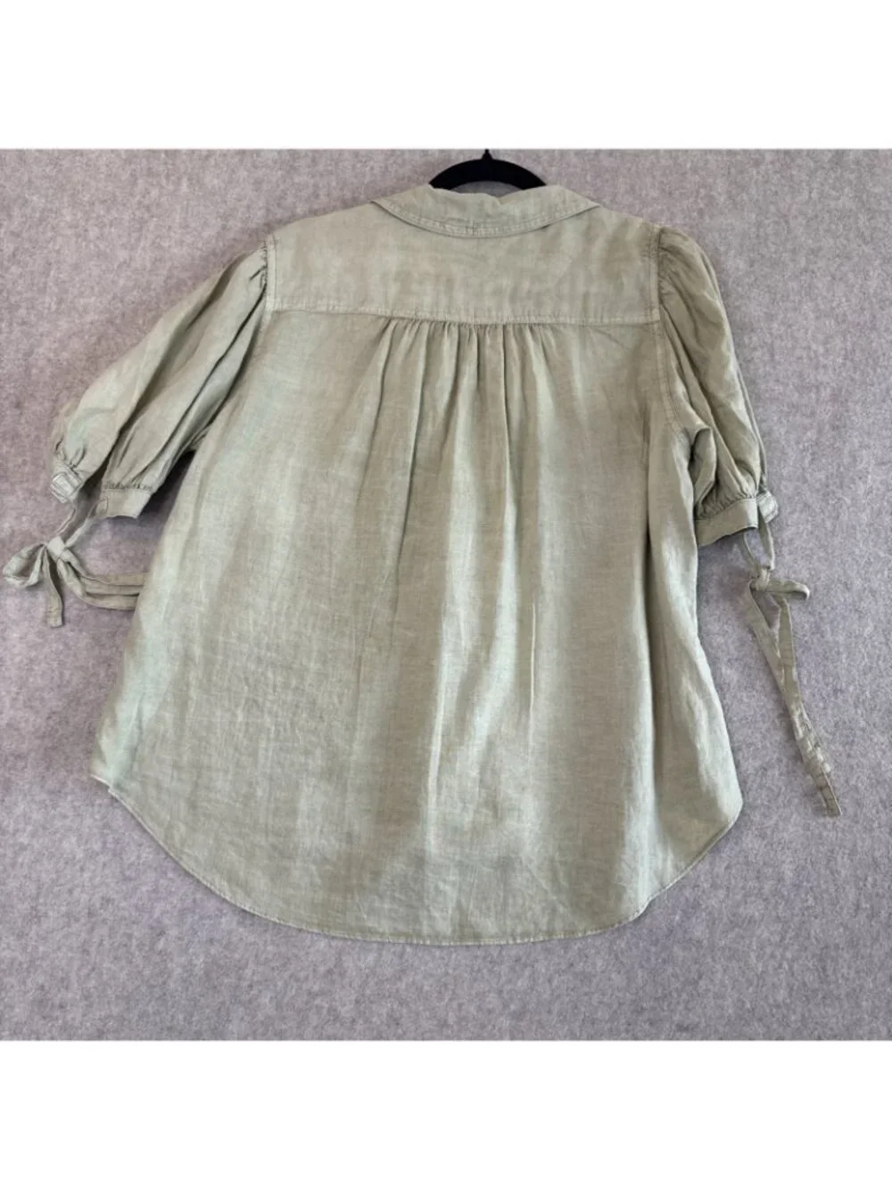 Free People Linen Top Womens S Sage Green Puff Sleeve Button Down Whimsical